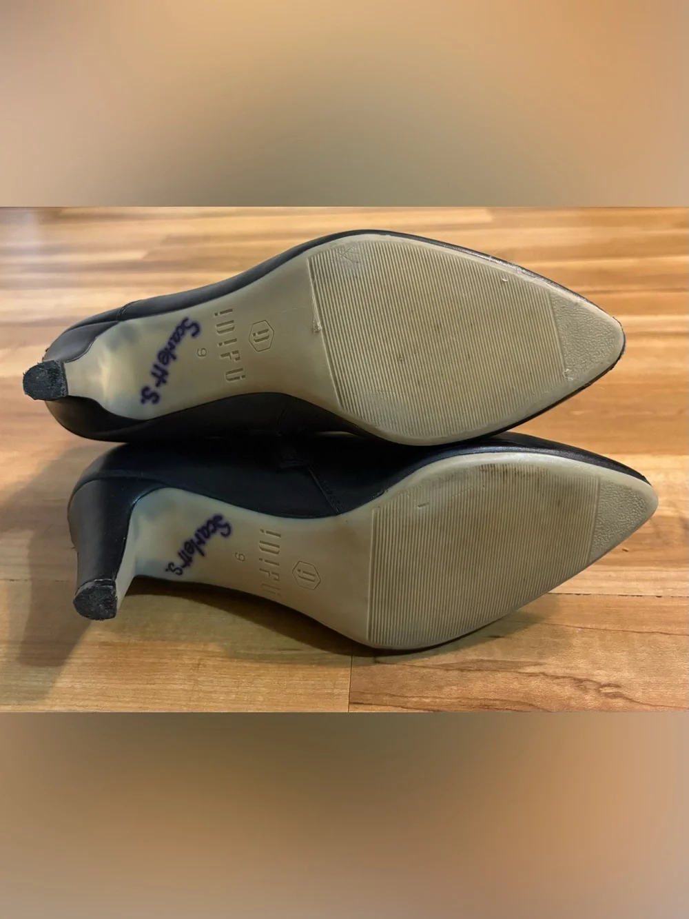Black Buckle Strap Ankle Booties with Gold Hardware, Size 9